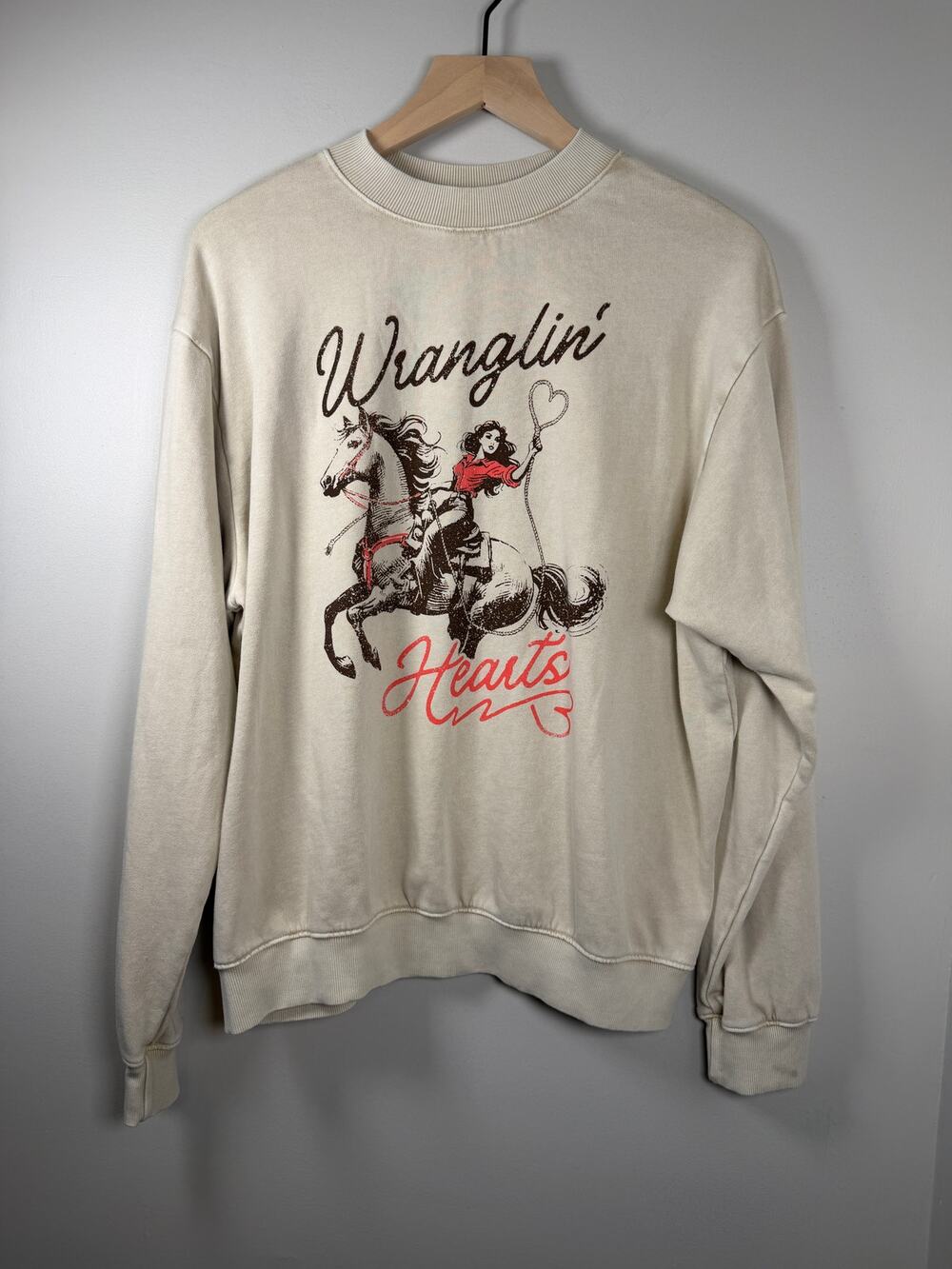 NWT HRT & LUV Wrangling Hearts Mineral Wash Sweatshirt Western Cowgirl USA Made